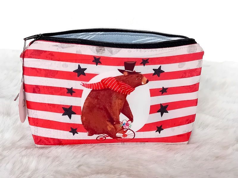 Kosmetiktasche handmade | Zirkus rot weiss