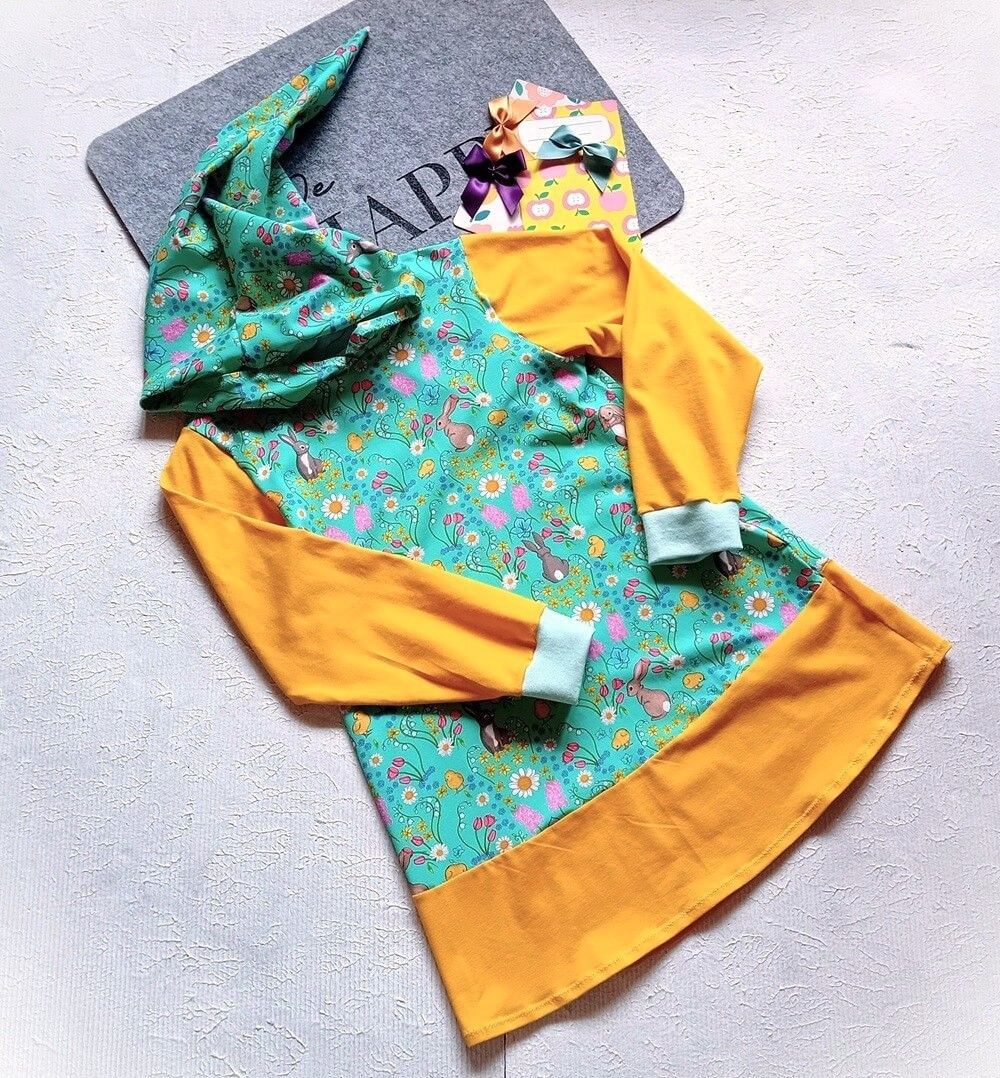 Kapuzenkleid Kinder langarm HASEN in Gr. 116