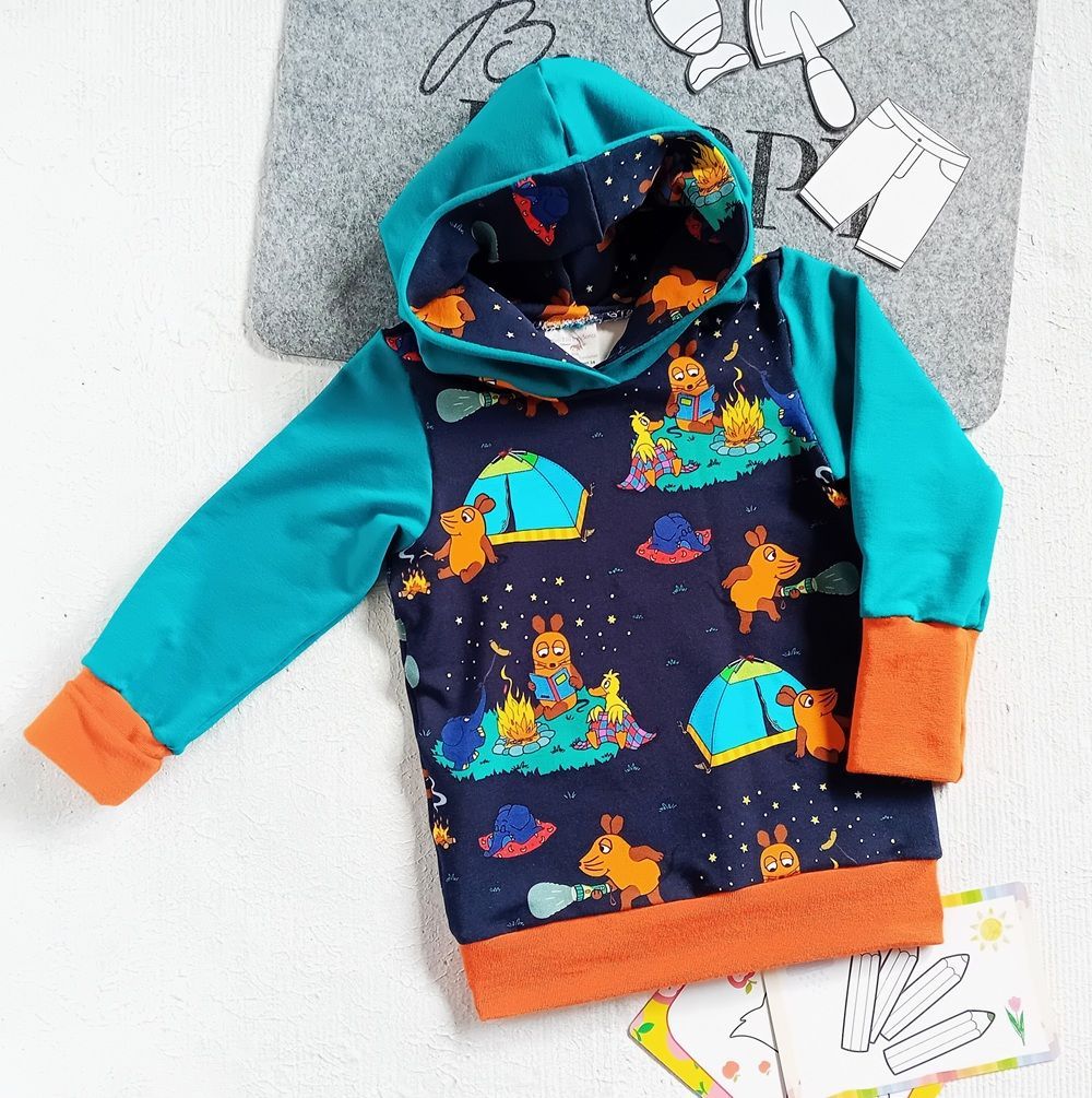 Kapuzenpullover Kinder Hoodie MAUS CAMPINGZEIT in Gr. 80