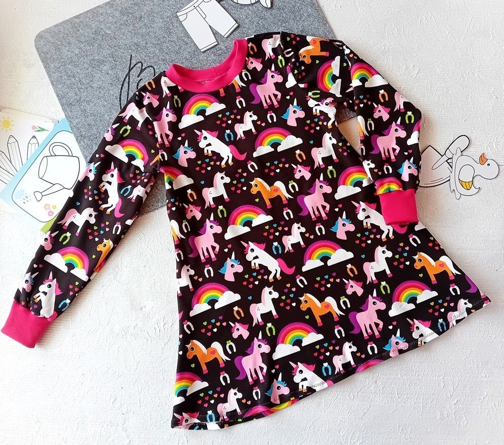 Kinderkleid langarm EINHORN in Gr. 104