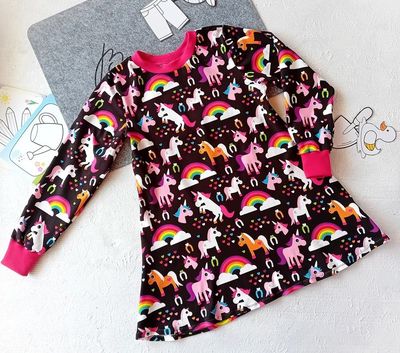 Kinderkleid langarm EINHORN in Gr. 104