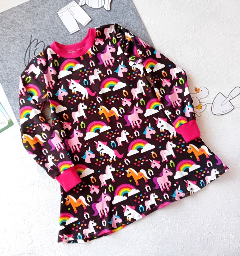 Kinderkleid langarm EINHORN in Gr. 104