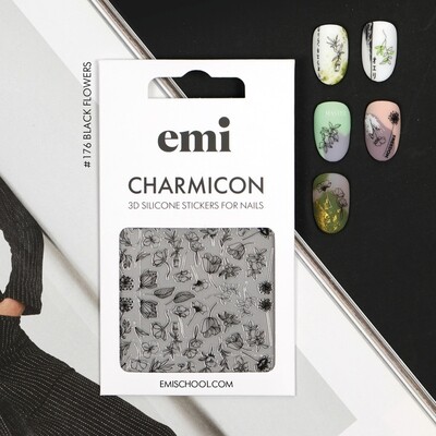 Charmicon 3D Silicone Stickers #176 Black Flowers