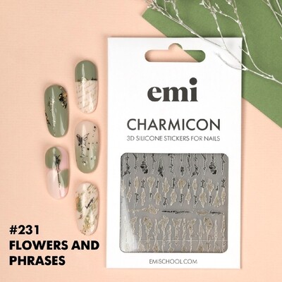 Charmicon 3D Silicone Stickers #231 Flowers and Phrases 