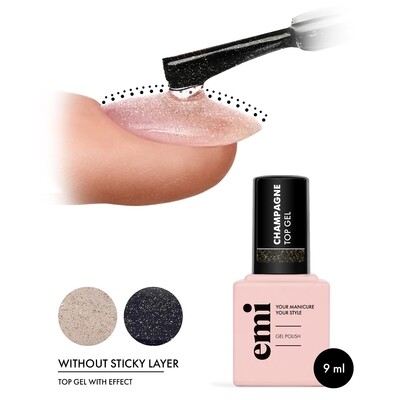 emiLac Champagne Top Coat NO WIPE 9 ml.