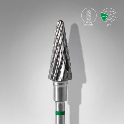 STALEKS Carbide nail drill bit cone green EXPERT head diameter 6 mm / working part 14 mm
