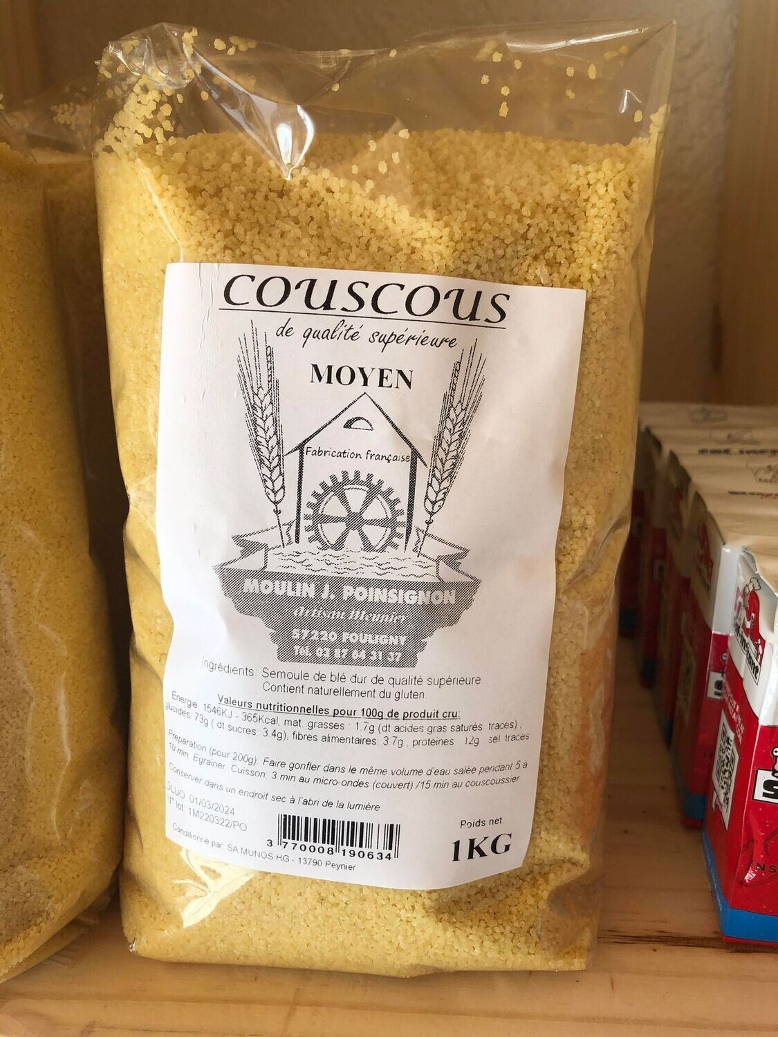 Semoule de blé grain moyen, sac de 1 kg