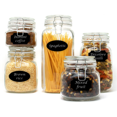 Set of 5 Clip Top Glass Storage Jars Airtight Vintage Kitchen Containers M&W