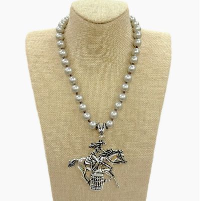 Barrel Racer Pendant On 12mm Faux Navajo Pearl Necklace