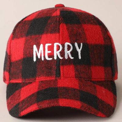 Merry Embroidered Plaid Hat