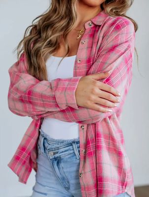 Peonies &amp; Plaid Button-Down Top