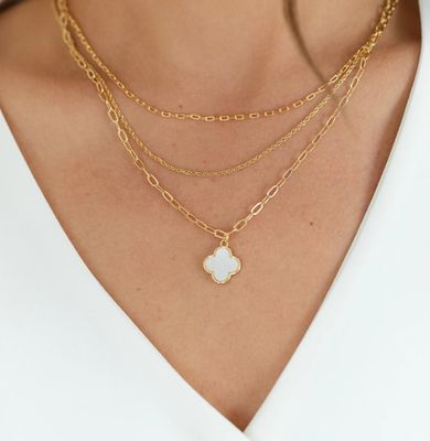 Triple Layer Shell Quatrefoil Pendant Necklace