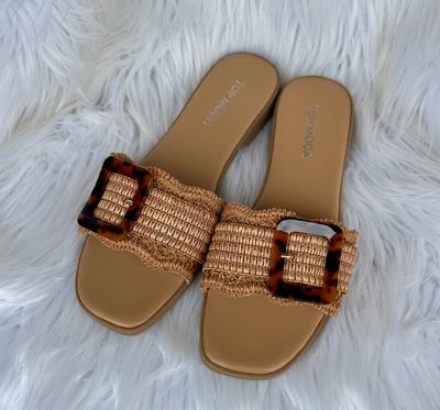 Louise Raffia Buckle Slide Sandals