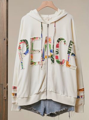 Peace and Patchwork Zip Hoodie