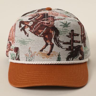 Vintage Western Rodeo Cowboy Tapestry Rope Trucker Hat