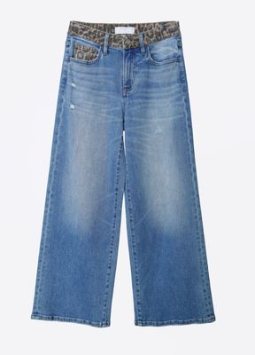 Calie Leopard Waistband Ankle Wide Jeans by Vervet