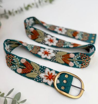Cardamom Verde Hand Embroidered Belt
