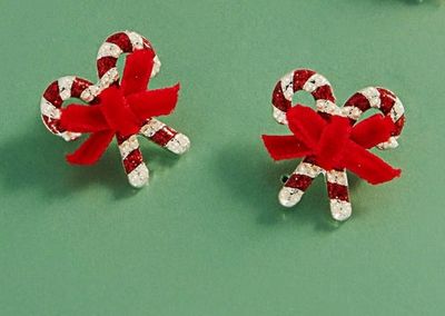 Glitter Pearl Candy Cane with Ribbon Earrings