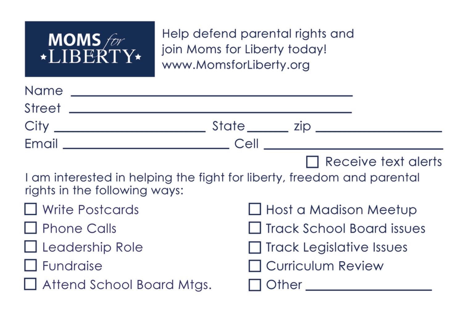 4x6 Moms for Liberty Join Cards