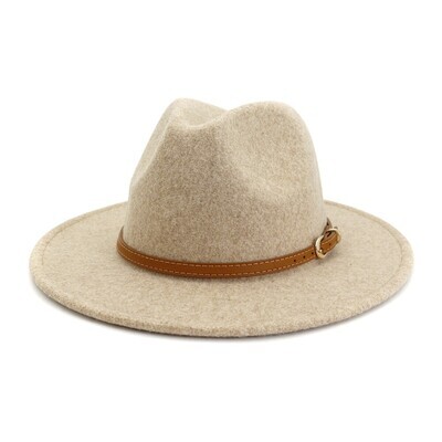 Belted Wool Hat, Beige