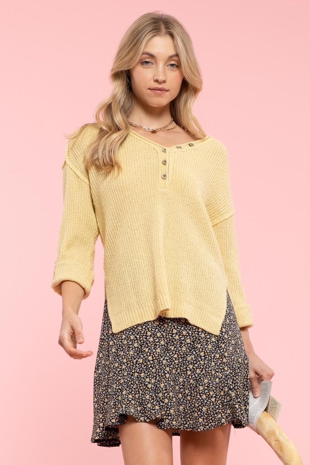 Side Slit Sweater, Yellow
