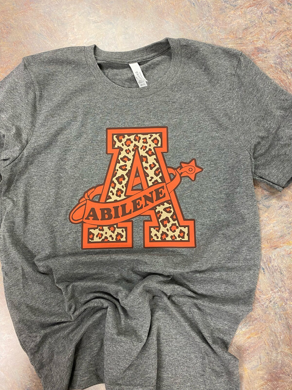 Leopard Print Abilene A Logo- Transfer - Gildan Graphite