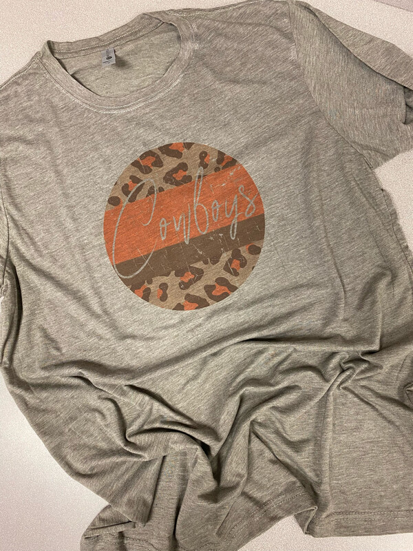 Circle Leopard Distressed Cowboys -  Ash Color Shirt (SUB)