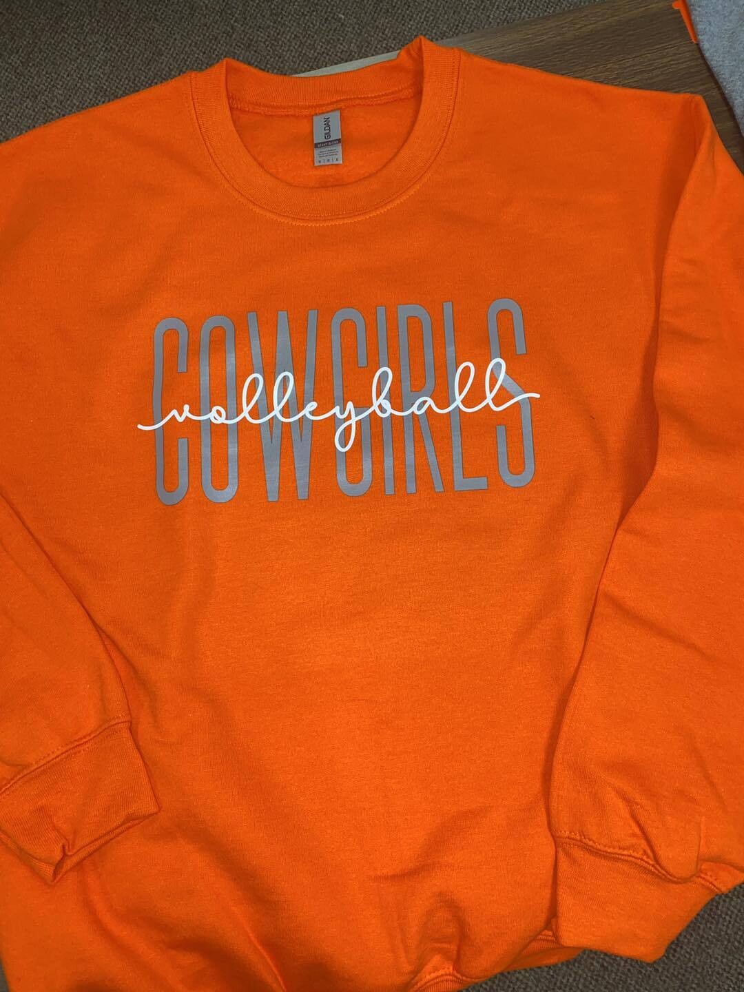 Cowgirls Script Volleyball ORANGE SWEATSHIRT