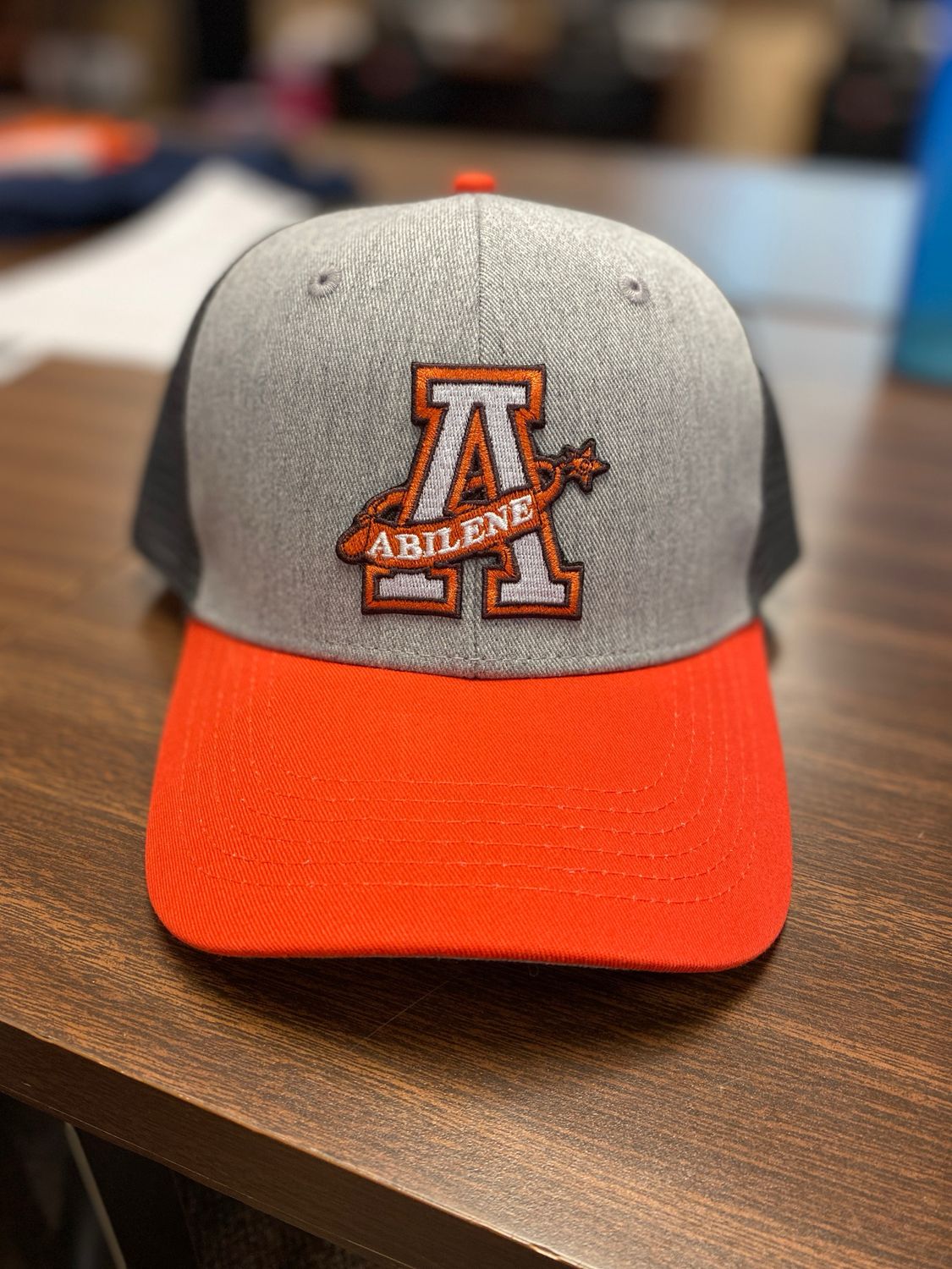 Hat - Grey And orange snap Back