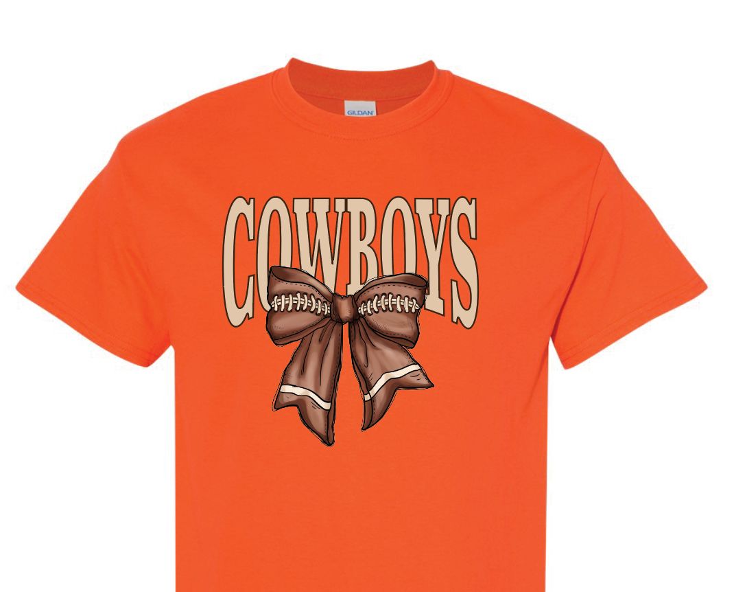 COWBOYS FOOTBALL BOW - orange tshirt