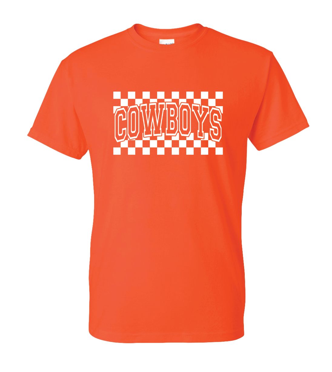 WHITE CHECKERED COWBOYS ORANGE TSHIRT 8000