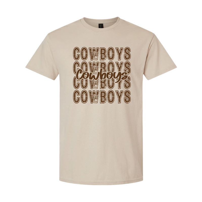 DISTRESSED COWBOYS REPEATING TSHIRT SAND 8000