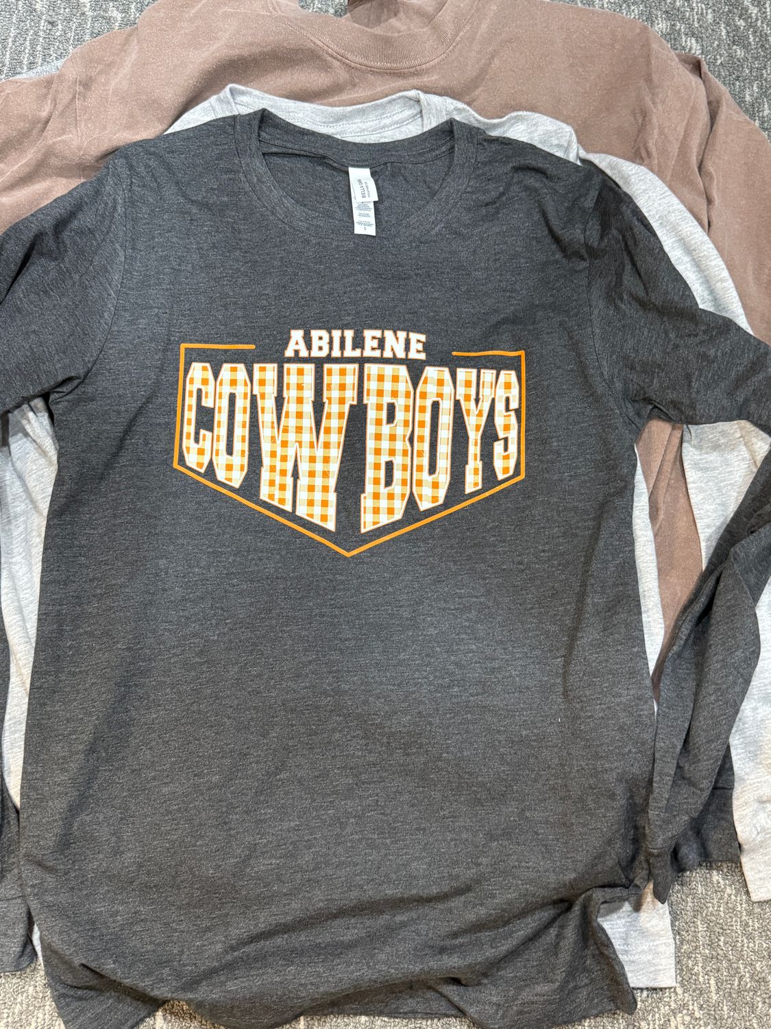 COWBOYS GINHAM LONGSLEEVE- DTF DARK HEATHER