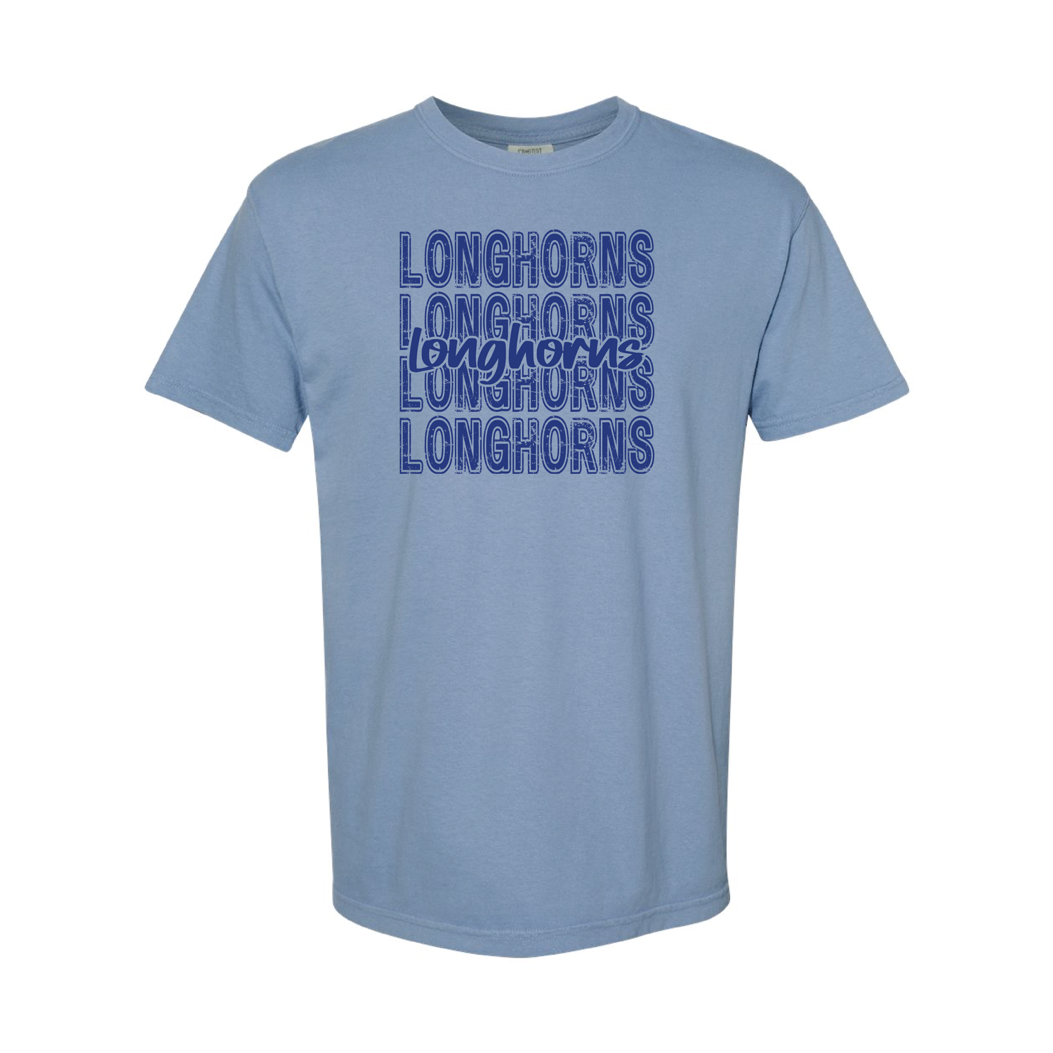 NAVY LONGHORNS REPEAT COMFORT COLORS WASHED DENIM TSHIRT