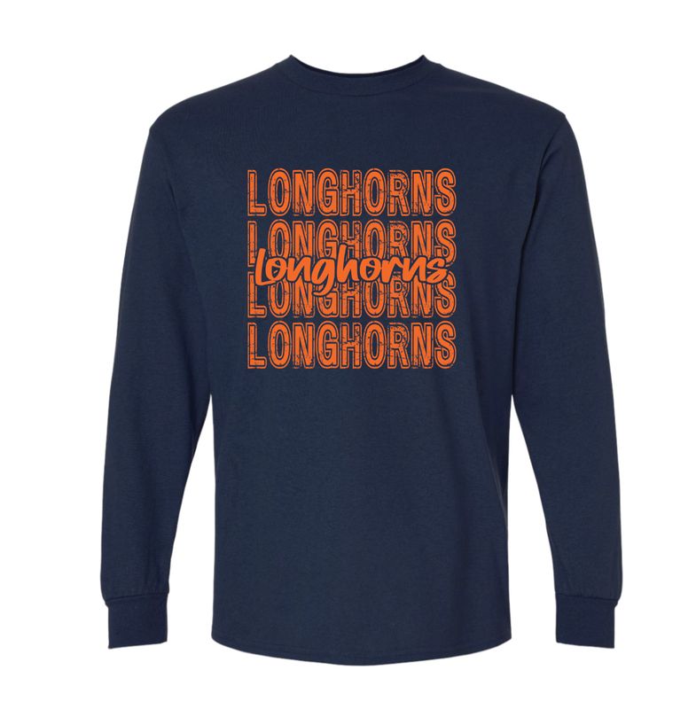 ORANGE REPEAT LONGHORNS NAVY LONG SLEEVE 2400