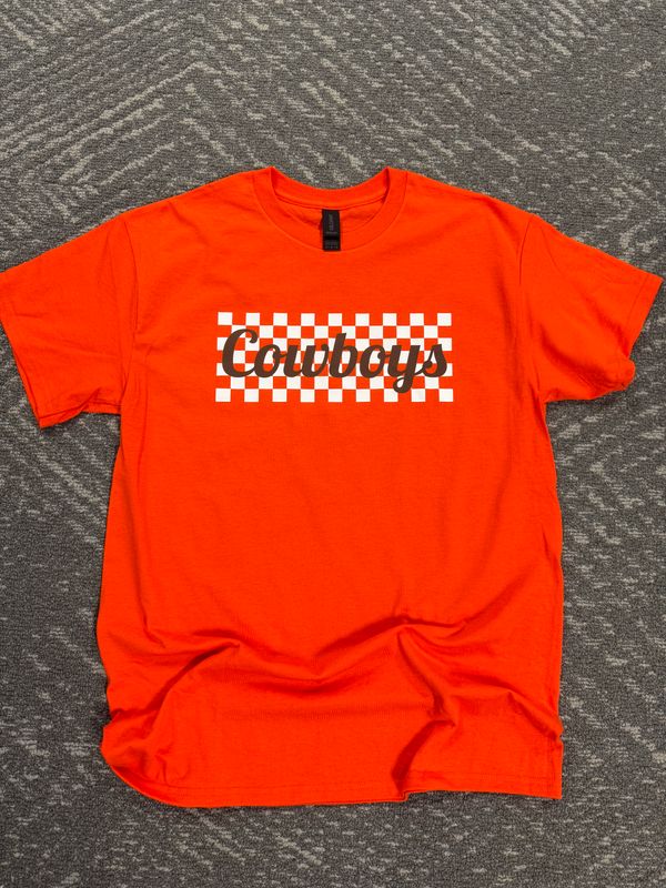 COWBOYS CHECKERED ORANGE TSHIRT- 8000
