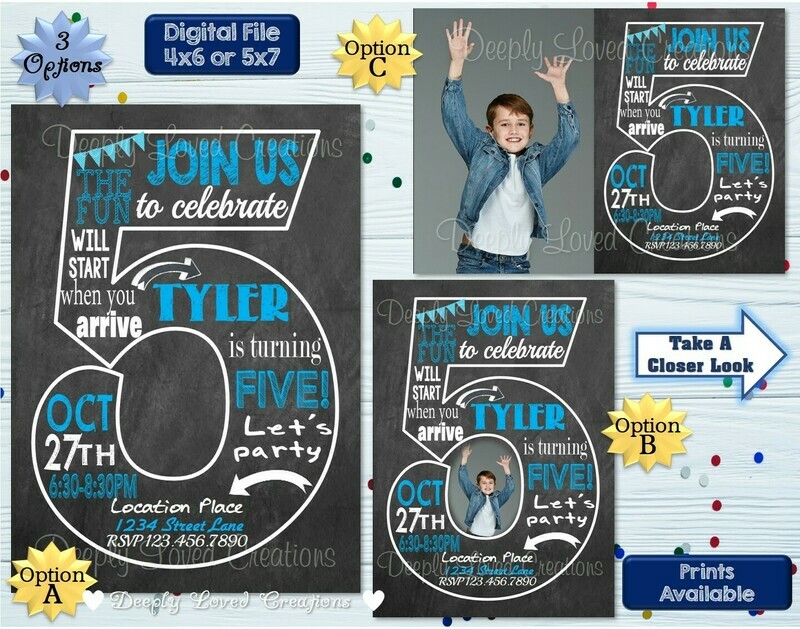 Boy 5th Birthday Invitation*5th Birthday Chalkboard*5th Birthday Theme*Fifth Birthday*5th Chalkboard Birthday*Fifth Birthday Party*5th Birthday Boy