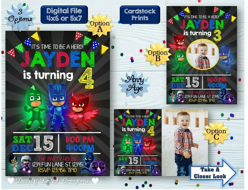 PJ Mask Birthday*PJ Mask Invitation*PJ Mask Digital*PJ Mask Theme*PJ Mask Party*PJ Mask Invite