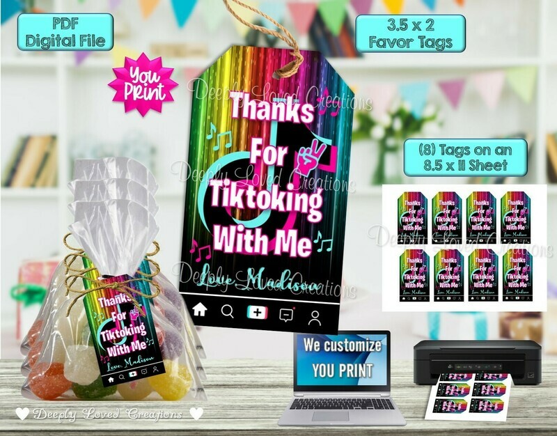 Tik Tok Favor Birthday Tags*Tik Tok Tags*Tik Tok Favor Tags*Tik Tok Theme*Tik Tok Party*Tik Tok Candy Bags*Tik Tok Treat Bags-YOU PRINT
