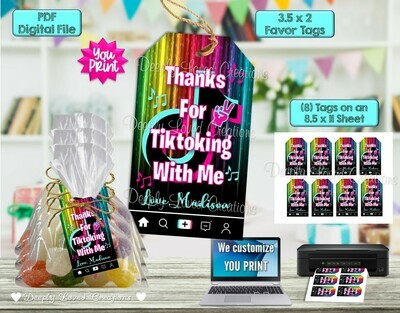 Tik Tok Favor Birthday Tags*Tik Tok Tags*Tik Tok Favor Tags*Tik Tok Theme*Tik Tok Party*Tik Tok Candy Bags*Tik Tok Treat Bags-YOU PRINT