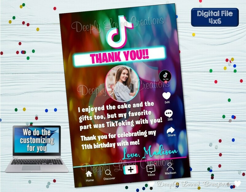 Tik Tok Thank You*TikTok Thank You Card*Tik Tok Theme*Tik Tok Party*Tik Tok Inspiried*Tik Tok Birthday*Tik Tok Digital-YOU PRINT