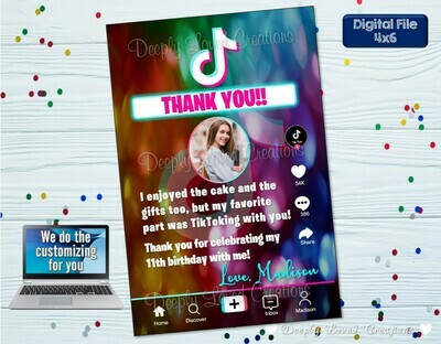 Tik Tok Thank You*TikTok Thank You Card*Tik Tok Theme*Tik Tok Party*Tik Tok Inspiried*Tik Tok Birthday*Tik Tok Digital-YOU PRINT