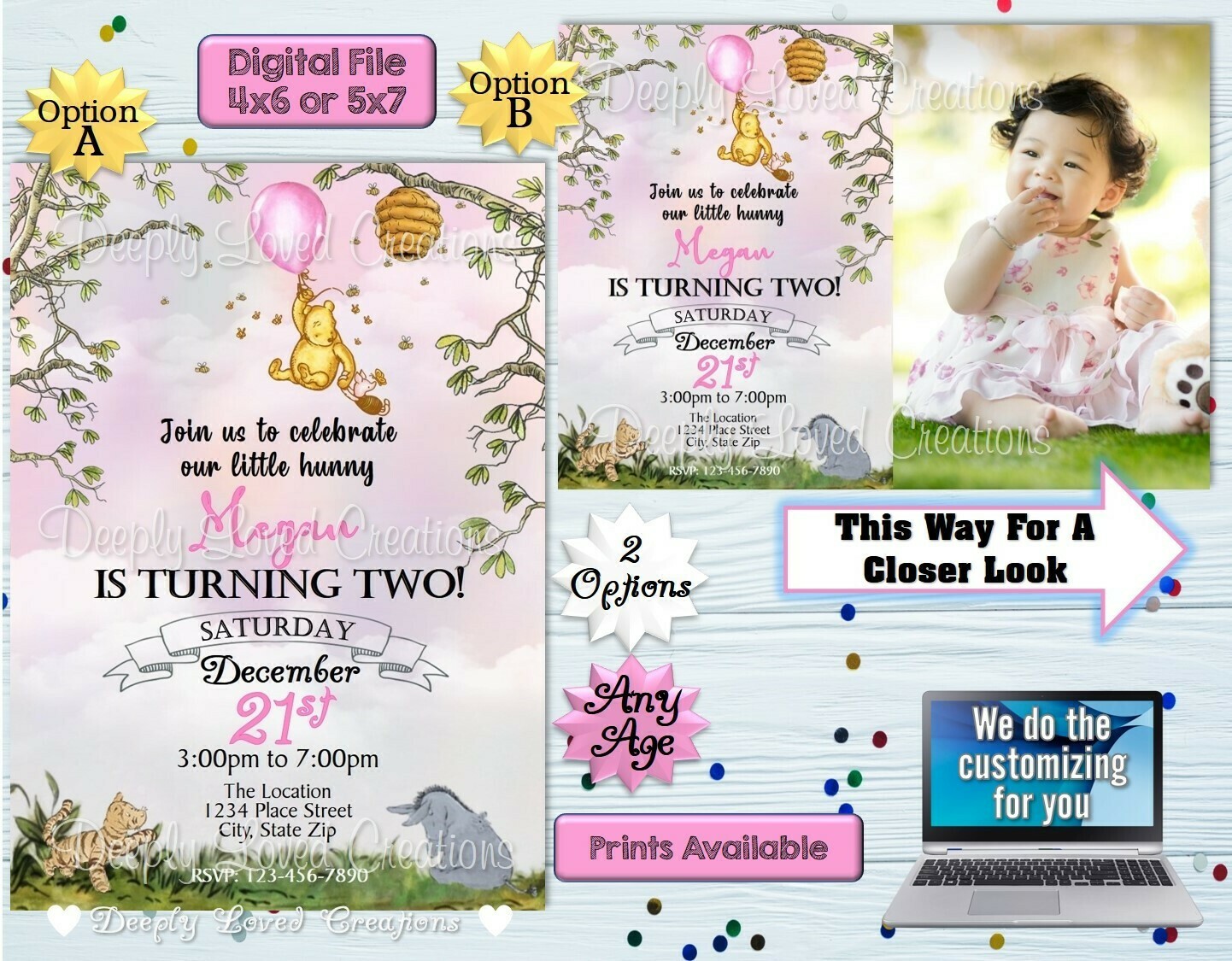 Pink Winnie The Pooh Birthday*Pink Winnie The Pooh Invitation*Pink Winnie The Pooh Digital*Pink Winnie The Pooh Theme*Pink Winnie The Pooh Party*Pink Winnie The Pooh Invite