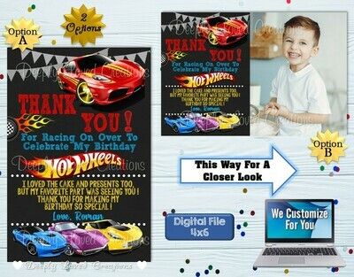 Hot Wheels Thank You*Hot Wheels Thank You Card*Hot Wheels Theme*Hot Wheels Party*Hot Wheels Inspired*Hot Wheels Birthday-YOU PRINT