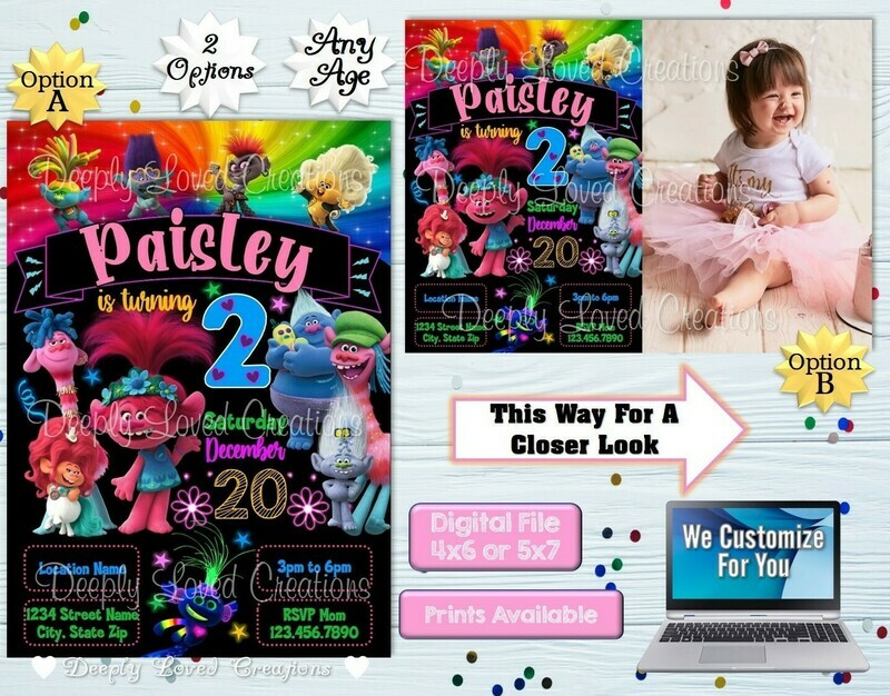 Trolls Birthday*Trolls Invitation*Trolls Digital*Trolls Theme*Trolls Party*Trolls Invite