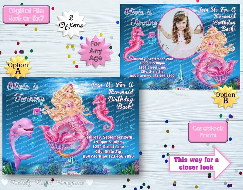 Barbie Mermaid Birthday Invitations *Press photo &amp; swipe for more info*