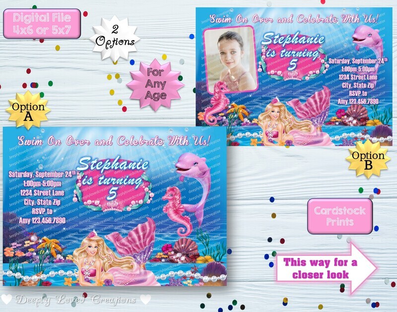 Barbie Mermaid Birthday Invitation *Press photo &amp; swipe for more info*