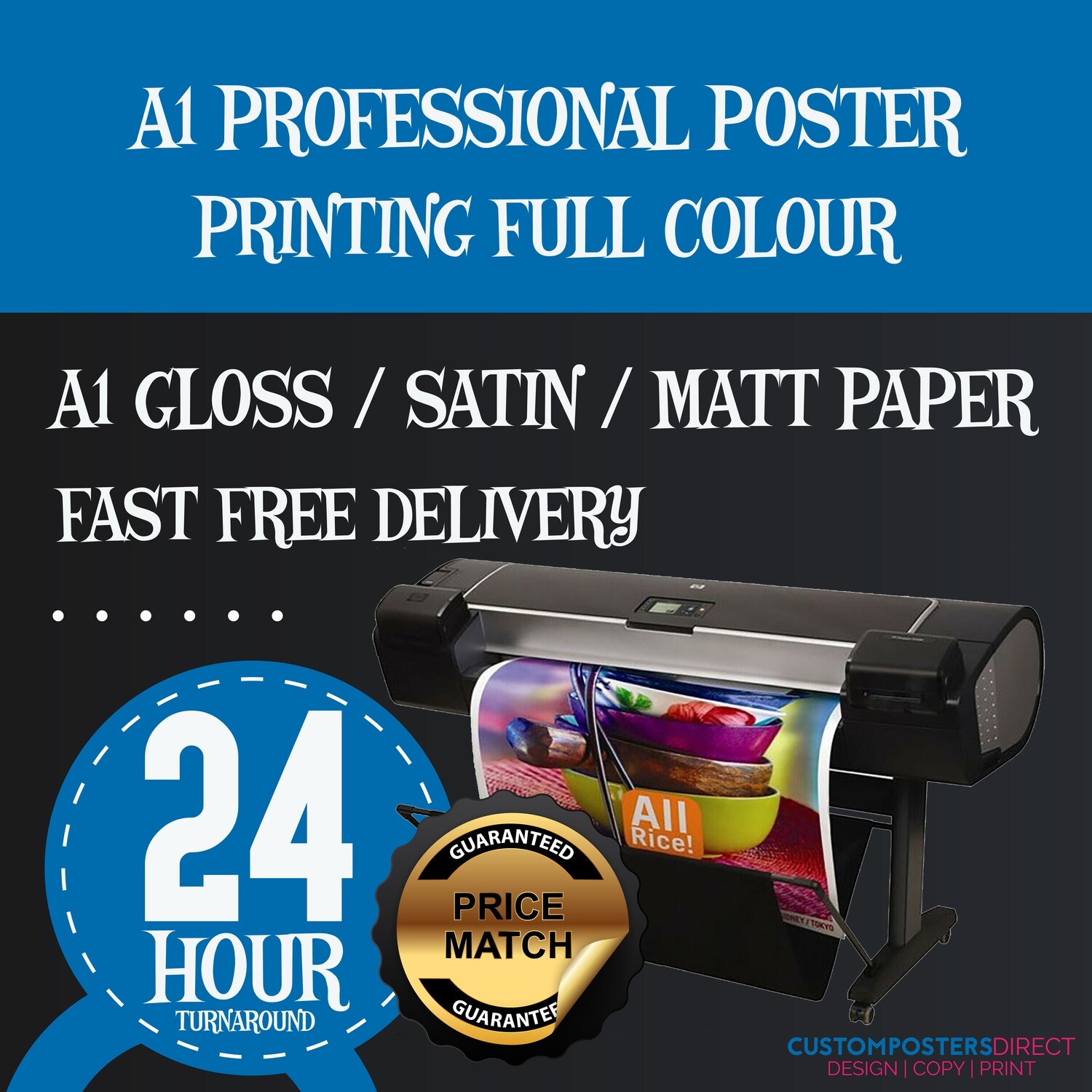A1 Poster Printing FREE DELIVERY! Full colour MATT  Poster Printing Service 