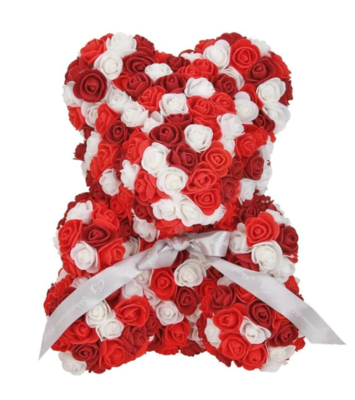 Large 40cm (16inch) Red, White, and Burgundy Rose Bear