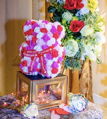 25cm (10 inch) Red, Pink, and White Rose Bear